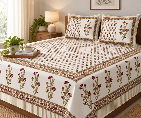 Pure_Cotton_King_Size_Bedsheet_with_2_Pillow_Covers_–_Maroon_Jaipuri_Floral_-_Neel_Bagh_Thread_Count_140_GSM_200