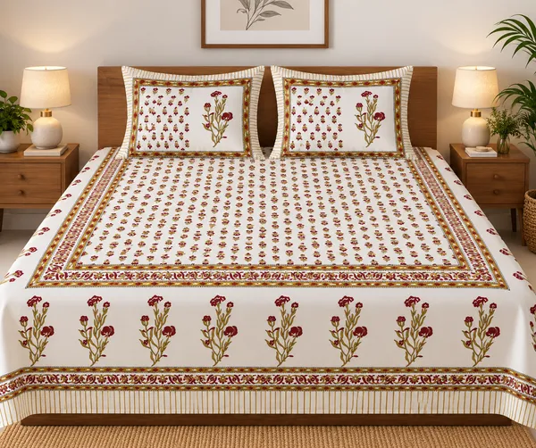 Pure_Cotton_King_Size_Bedsheet_with_2_Pillow_Covers_–_Maroon_Jaipuri_Floral_-_Neel_Bagh_Thread_Count_140_GSM_200