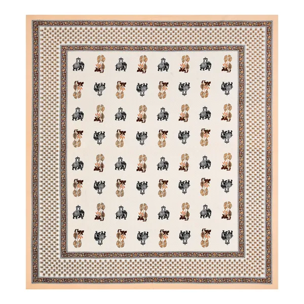 Coral_And_Off_White_Traditional_Elephant_Print_King_Size_Bedsheet
