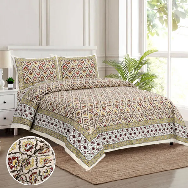Brown_Printed_Geometric_Floral_King_Size_Bedsheet