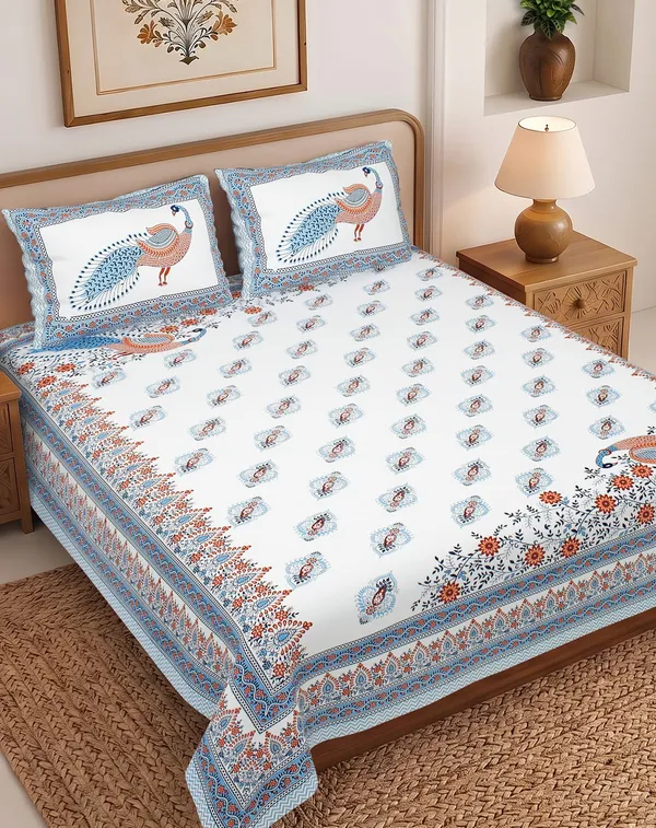 Printed_Peacock_Floral_Bedsheet_Set_With_Pillow_Covers_Thread_Count_140_GSM_200