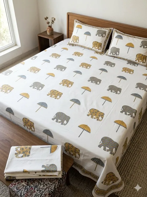 Printed_Chhatri_Elephant_premium__Bed_Sheet_Set_Thread_Count_140_GSM_200
