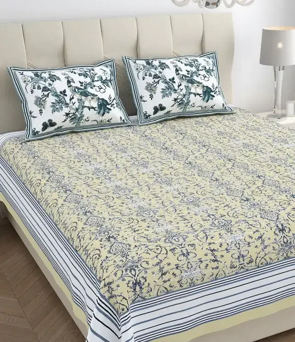 Yellow_Floral_Paisley_Print_King_Size_Bedsheet