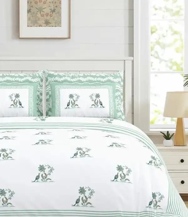 Sea_Green_And_White_Floral_Print_King_Size_Bedsheet