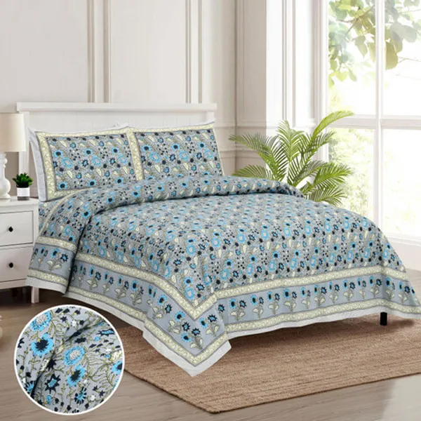 Blue_Floral_Print_King_Size_Bedsheet_Set