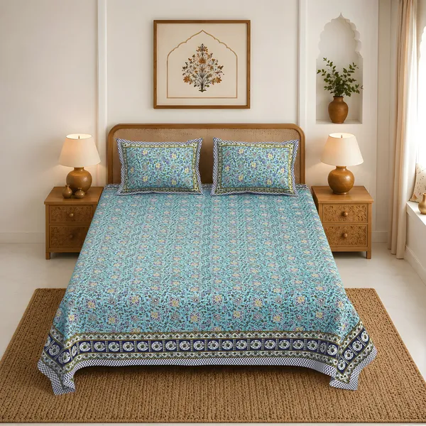 Blue_Floral_Print_King_Size_Bedsheet