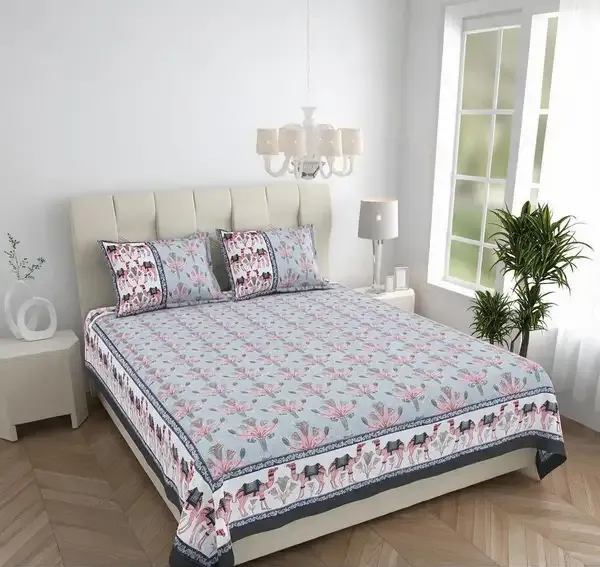 Steel_Blue_Floral_Printed_King_Size_Bedsheet