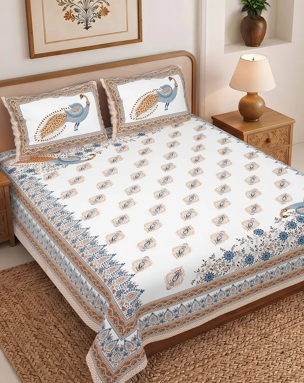 White_Floral_Print_Bedsheet_Set_With_Pillow_Covers_Thread_Count_140_GSM_200