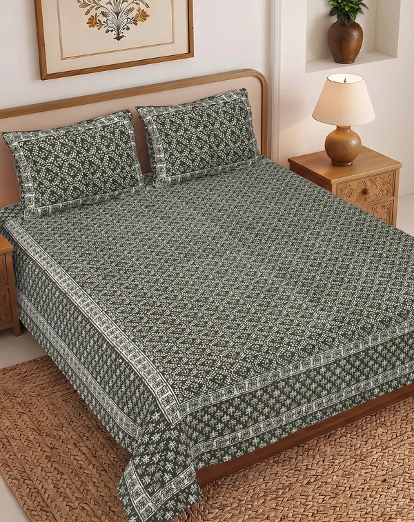 Green_Printed_Floral_Queen_Size_Bedsheet_Set_Thread_Count_140_GSM_200