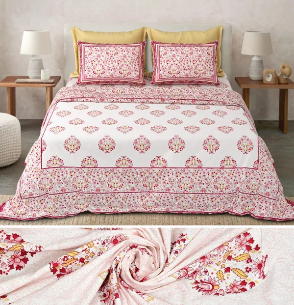 Pink_And_White_Floral_Print_King_Size_Bedsheet