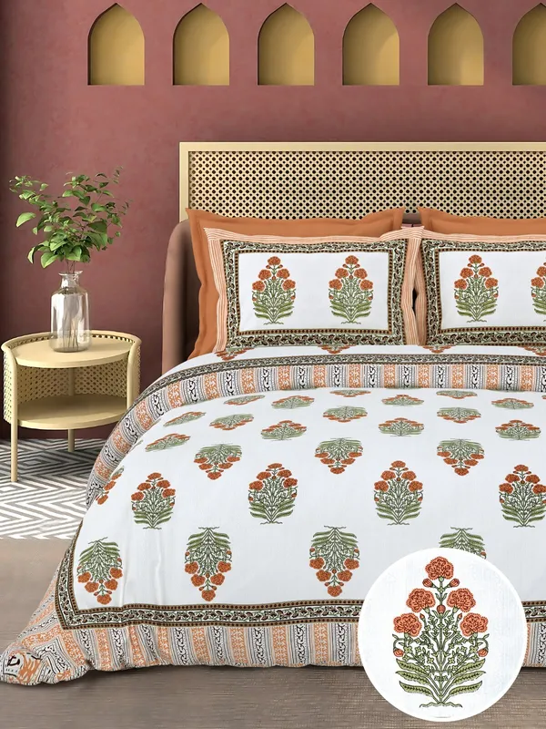 Coral_Floral_Print_King_Size_Bedsheet_Set