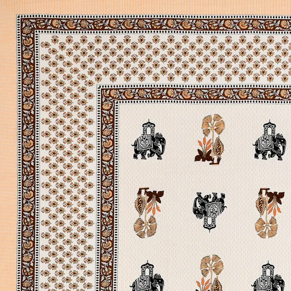 Coral_And_Off_White_Traditional_Elephant_Print_King_Size_Bedsheet