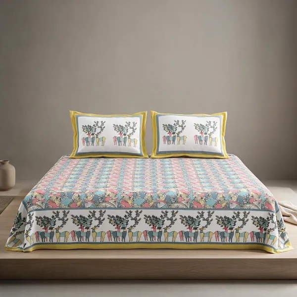 Yellow_Floral_Print_King_Size_Bedsheet_Set