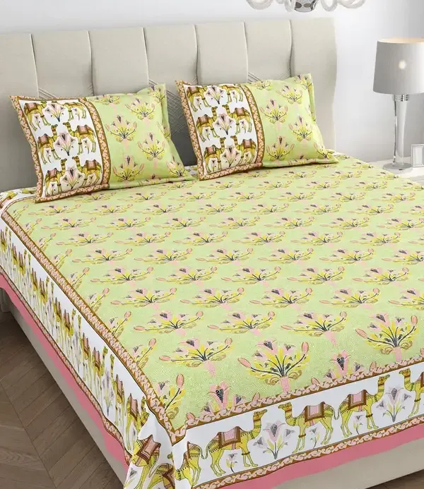 Greenish_Yellow_Floral_Print_King_Size_Bedsheet