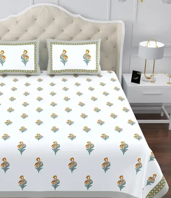 Grey_And_White_Floral_Print_King_Size_Bedsheet