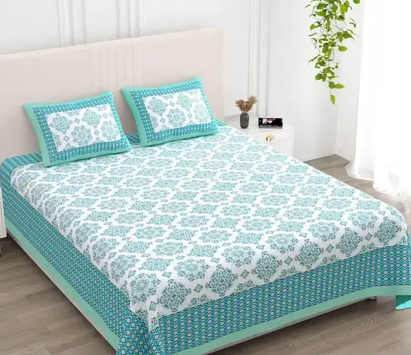 Sky_Blue_Geometric_Floral_Print_King_Size_Bedsheet