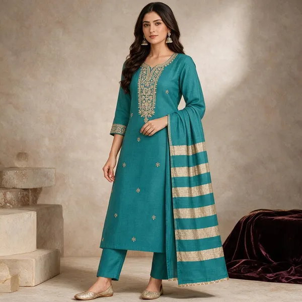 Teal_Embroidered_Straight_Kurta_Set_for_Women