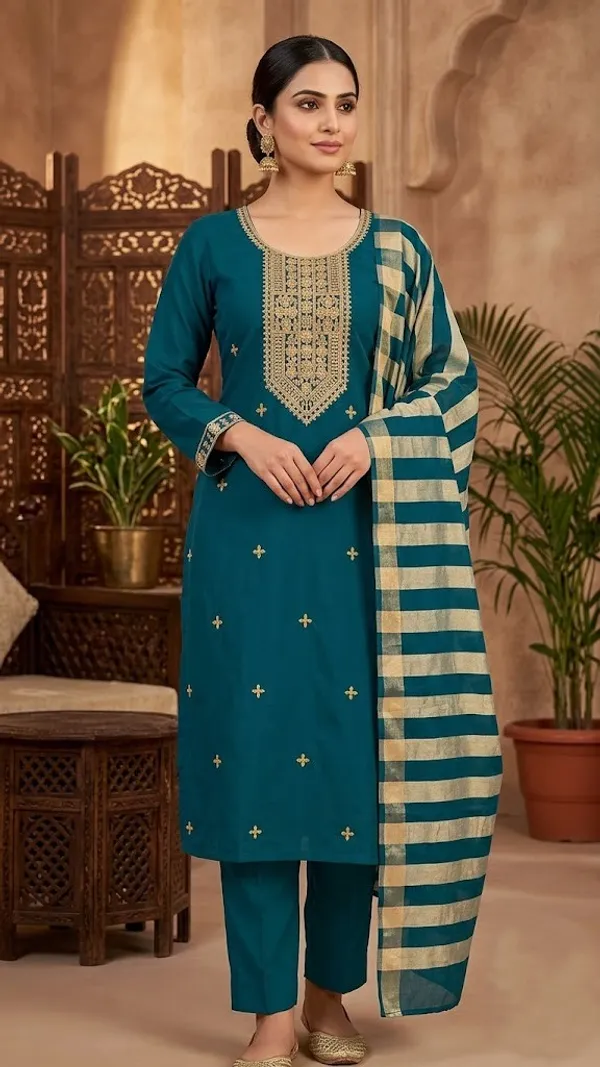 Teal_Embroidered_Kurta_Set_With_Dupatta_for_Women