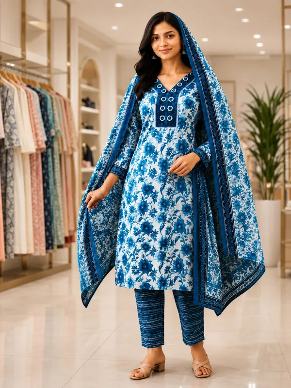 Blue_Cotton_Kurta_Set_For_Women