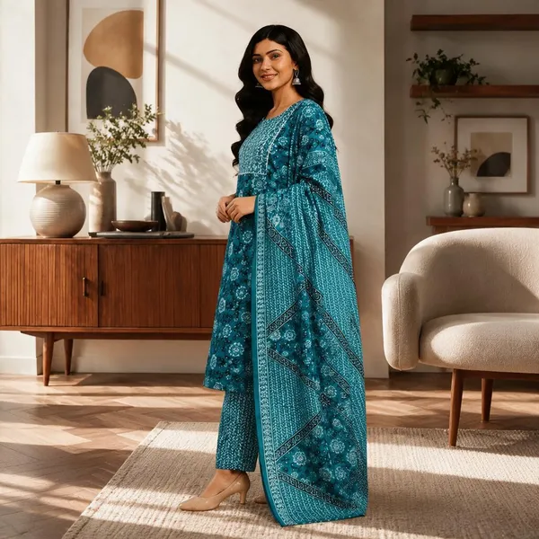 Teal_Printed_Kurta_Set_for_Women