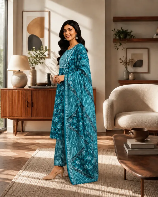 Teal_Printed_Kurta_Set_for_Women