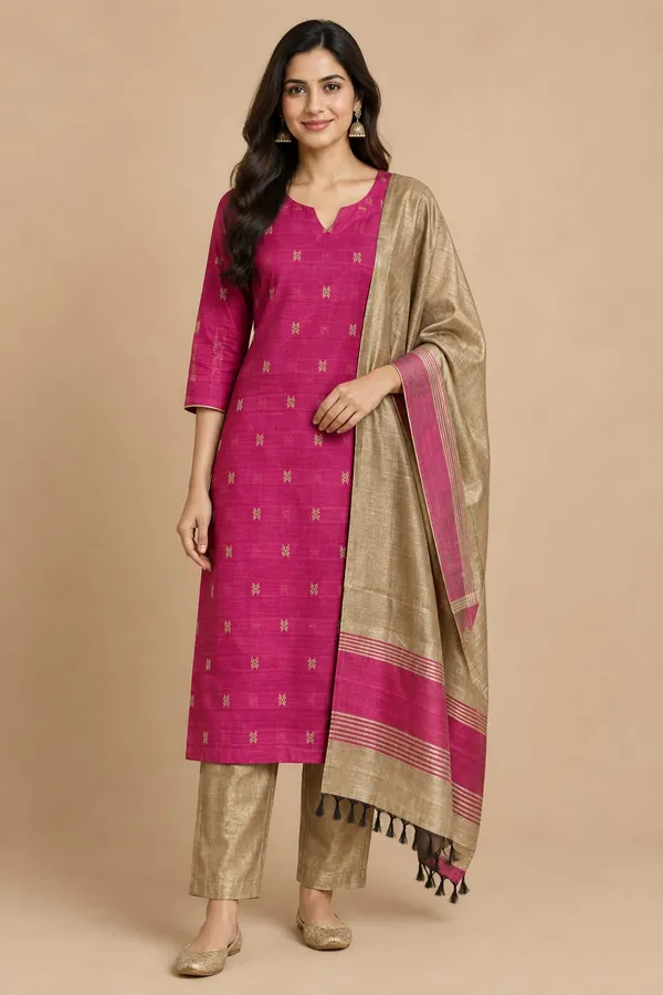 Banarasi_Silk_Zari_Woven_Kurta_Set_with_Gold_Dupatta