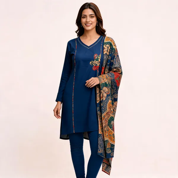 Blue_Printed_Kurta_With_Dupatta_For_Women