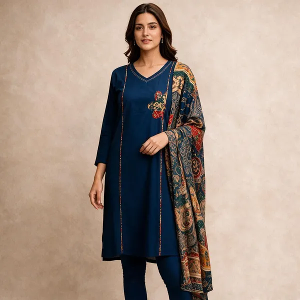 Blue_Printed_Kurta_With_Dupatta_For_Women