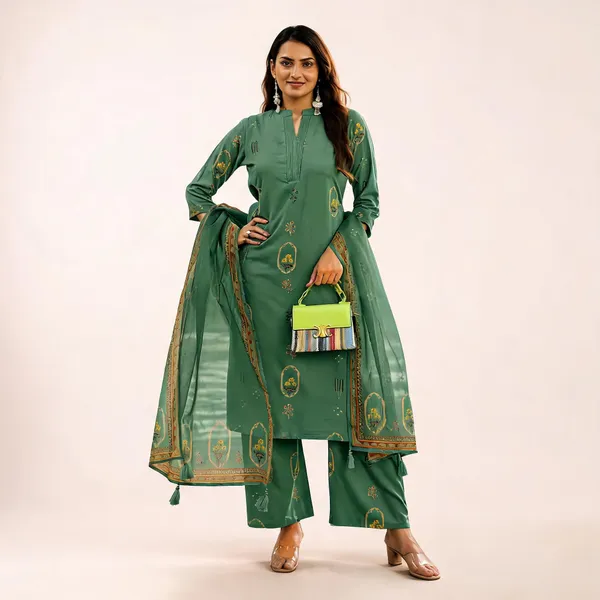 Green_Printed_Kurta_Set_With_Dupatta_For_Women