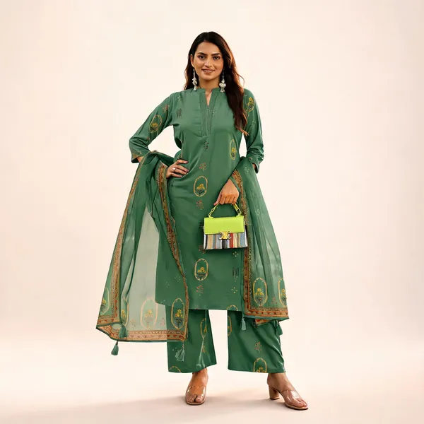 Green_Printed_Kurta_Set_With_Dupatta_For_Women