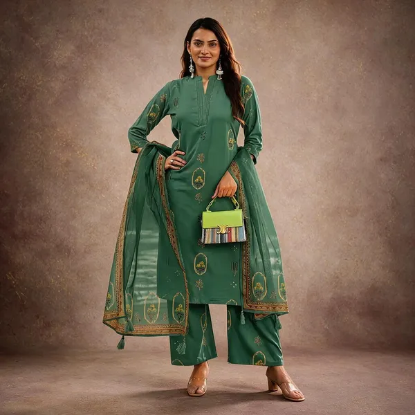 Green_Printed_Kurta_Set_With_Dupatta_For_Women
