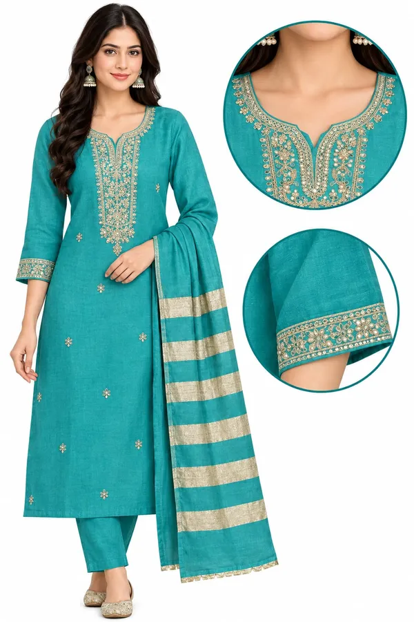 Teal_Embroidered_Straight_Kurta_Set_for_Women