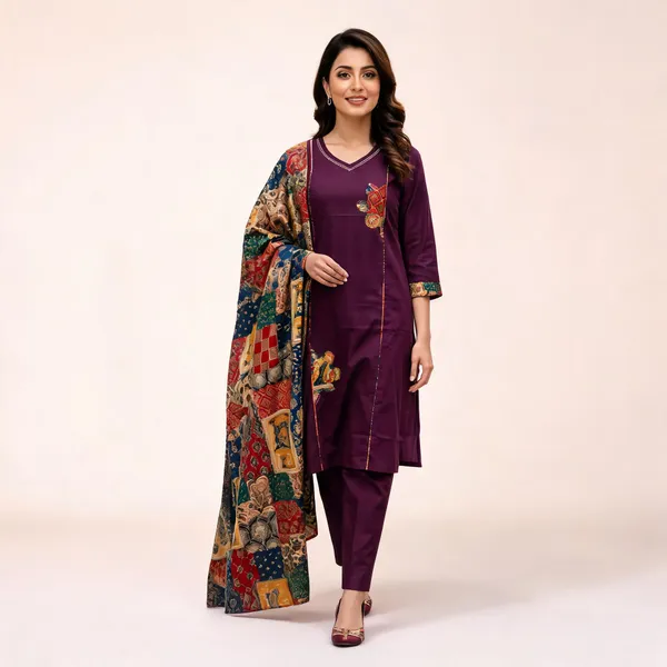 Purple_Straight_Kurta_Set_With_Printed_Dupatta_For_Women