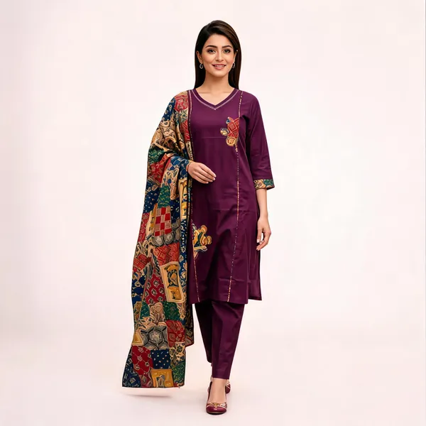 Purple_Straight_Kurta_Set_With_Printed_Dupatta_For_Women