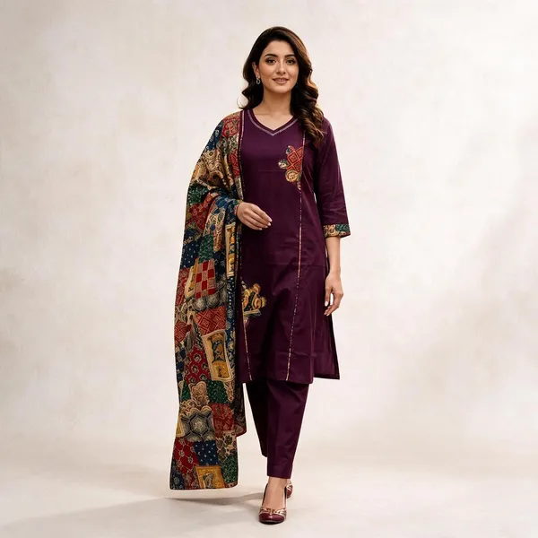 Purple_Straight_Kurta_Set_With_Printed_Dupatta_For_Women
