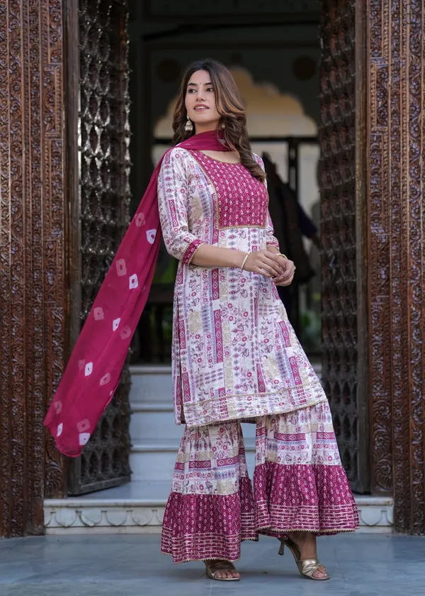 Pink_Rayon_Printed_Kurta_Sharara_Dupatta_Set_For_Women