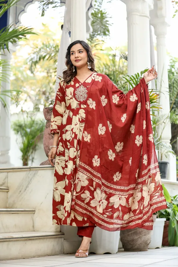 Maroon_Cotton_Straight_Floral_Printed_Kurta_Set_For_Women