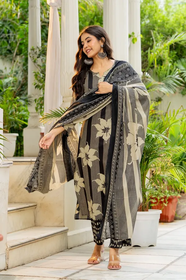 Black_Cotton_Pearl_Silk_Straight_Kurta_Set_For_Women
