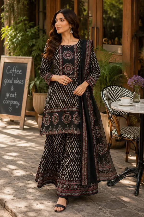 Black_Rayon_Straight_Kurta_Palazzo_Dupatta_Set_For_Women