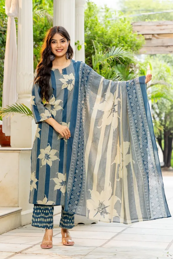 Blue_Cotton_Pearl_Silk_Straight_Kurta_Set_For_Women