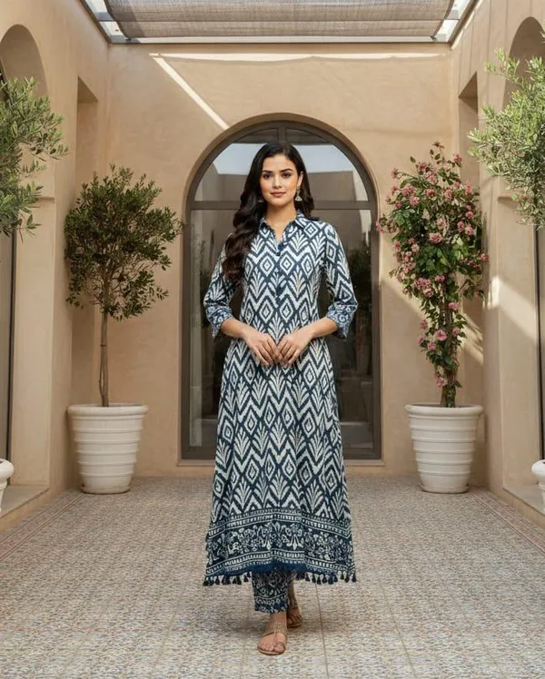 Blue_Cotton-Silk_Straight_Geometric_Printed_Kurta_For_Women