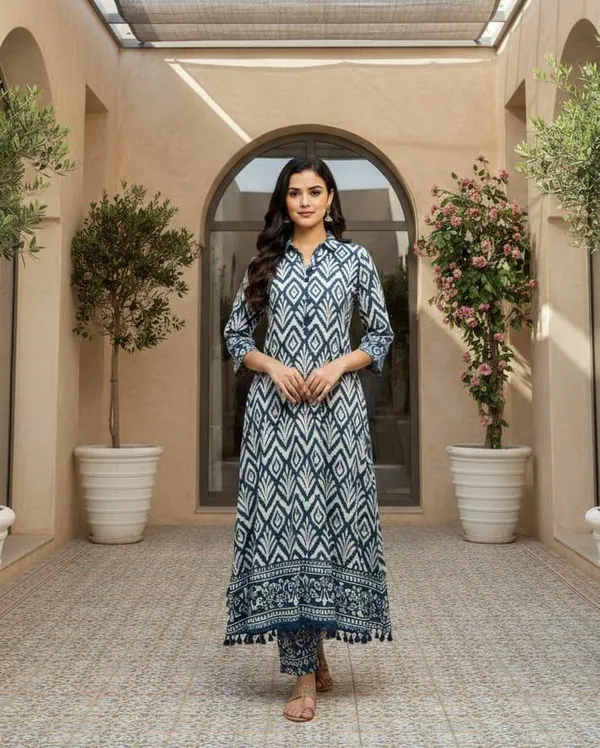 Blue_Cotton-Silk_Straight_Geometric_Printed_Kurta_For_Women