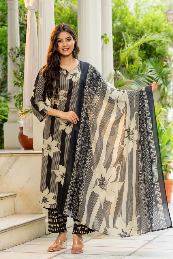 Black_Cotton_Pearl_Silk_Straight_Kurta_Set_For_Women