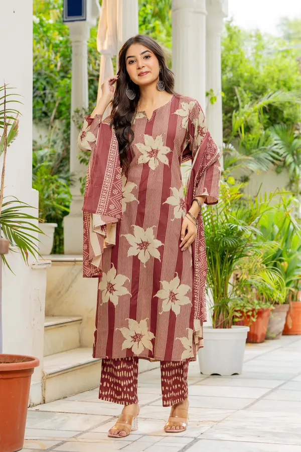 Maroon_Cotton_Pearl_Silk_Straight_Kurta_Set_For_Women