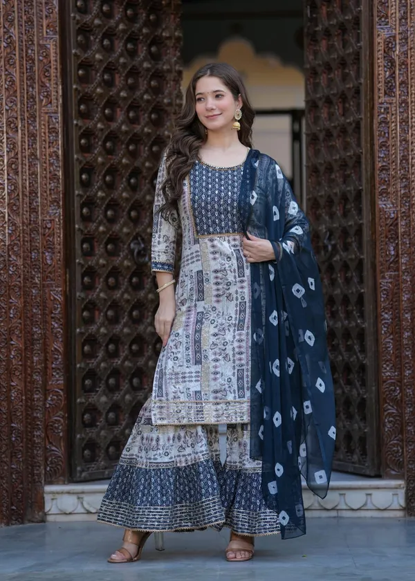 Navy_Blue_Rayon_Printed_Kurta_Sharara_Dupatta_Set_For_Women