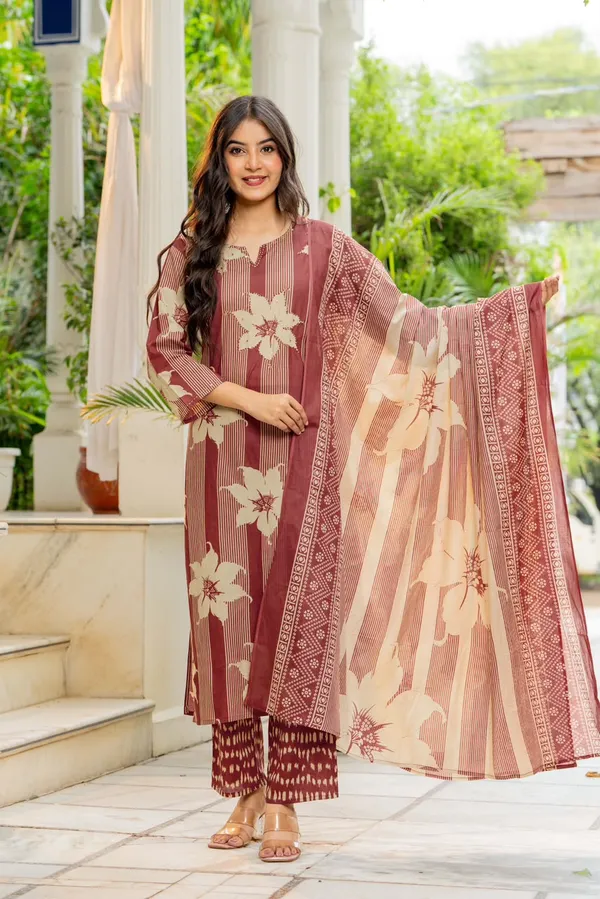 Maroon_Cotton_Pearl_Silk_Straight_Kurta_Set_For_Women