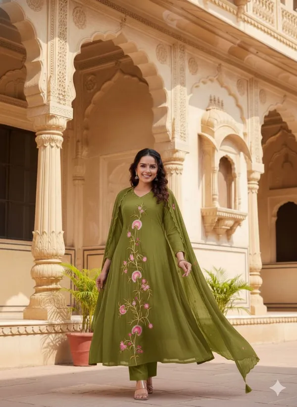 Dark_Green_Mal_Chanderi_Flared_Anarkali_Set_For_Women