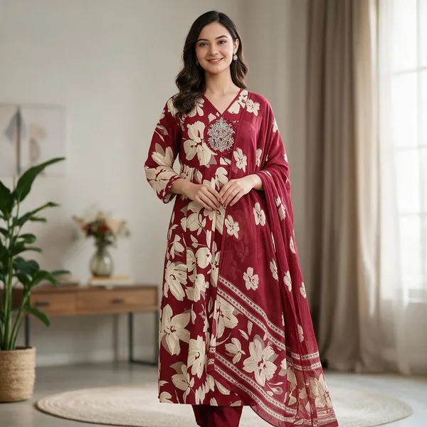 Maroon_Cotton_Straight_Floral_Printed_Kurta_Set_For_Women