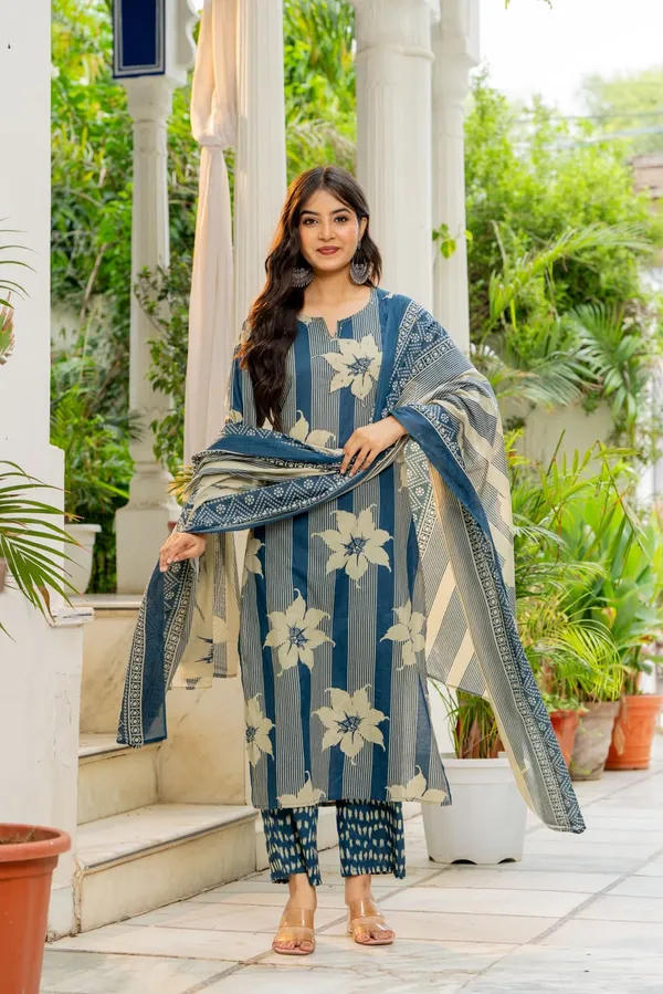 Blue_Cotton_Pearl_Silk_Straight_Kurta_Set_For_Women