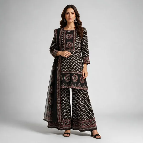Black_Rayon_Straight_Kurta_Palazzo_Dupatta_Set_For_Women